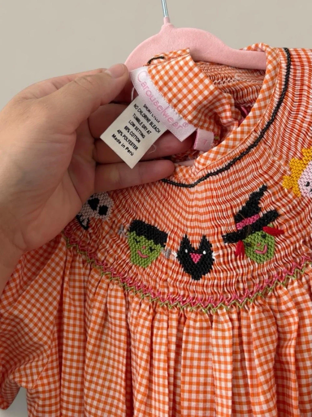 Girls 7 Orange Smocked Halloween Dress
